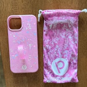 Loopy Case Pink Iridescent Phone Case with Matching Pink Drawstring Pouch